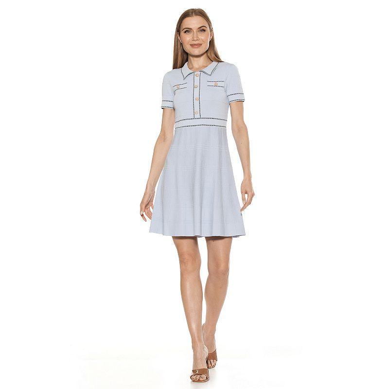 Womens ALEXIA ADMOR Jenna Knitted Short Sleeve Collar Fit & Flare Dress Product Image