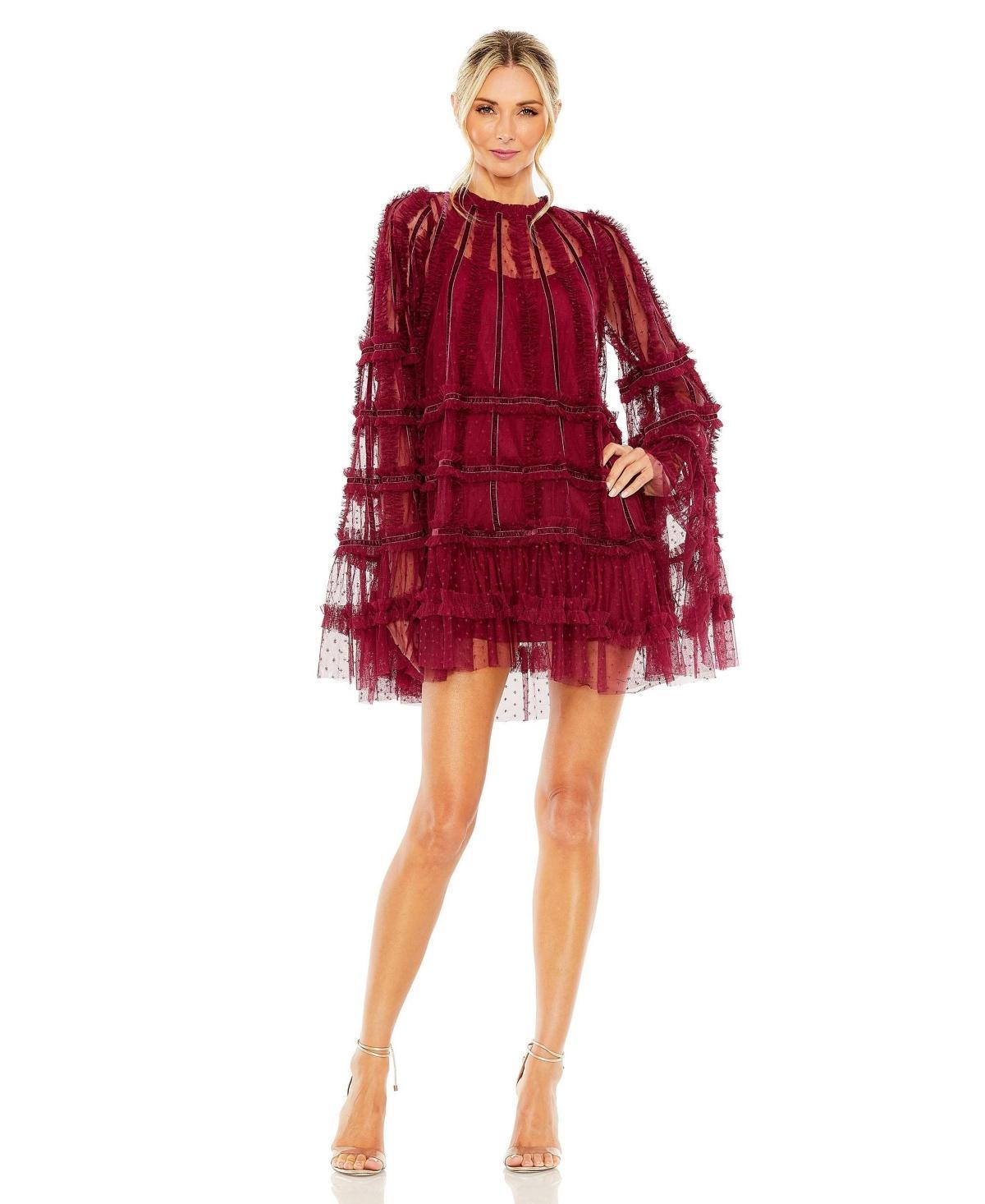 Mac Duggal Bell Sleeve Ruffle Tulle Cocktail Minidress Product Image