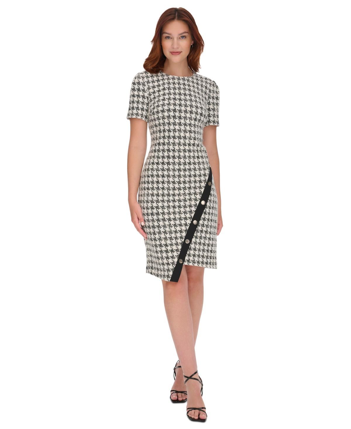 Tommy Hilfiger Womens Houndstooth Round-Neck Dress - Blk product image