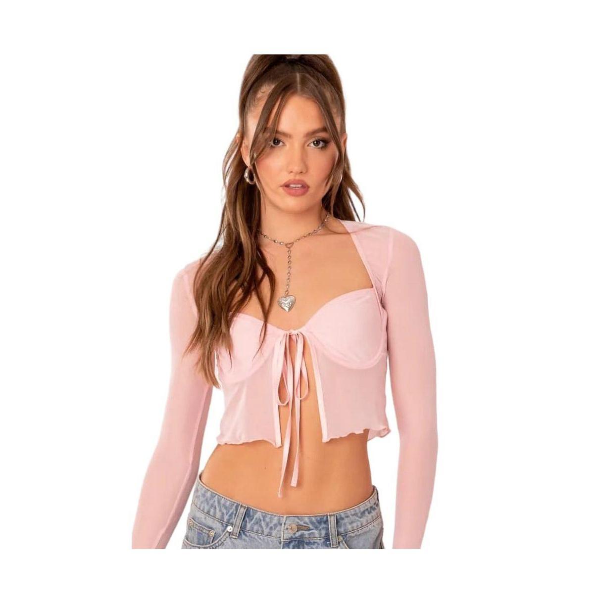 EDIKTED Sheer Mesh Crop Top Product Image