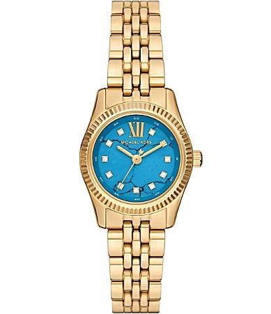 Michael Kors Womens Blue Dial Lexington Three-Hand Gold Tone Stainless Steel Bracelet Watch Product Image