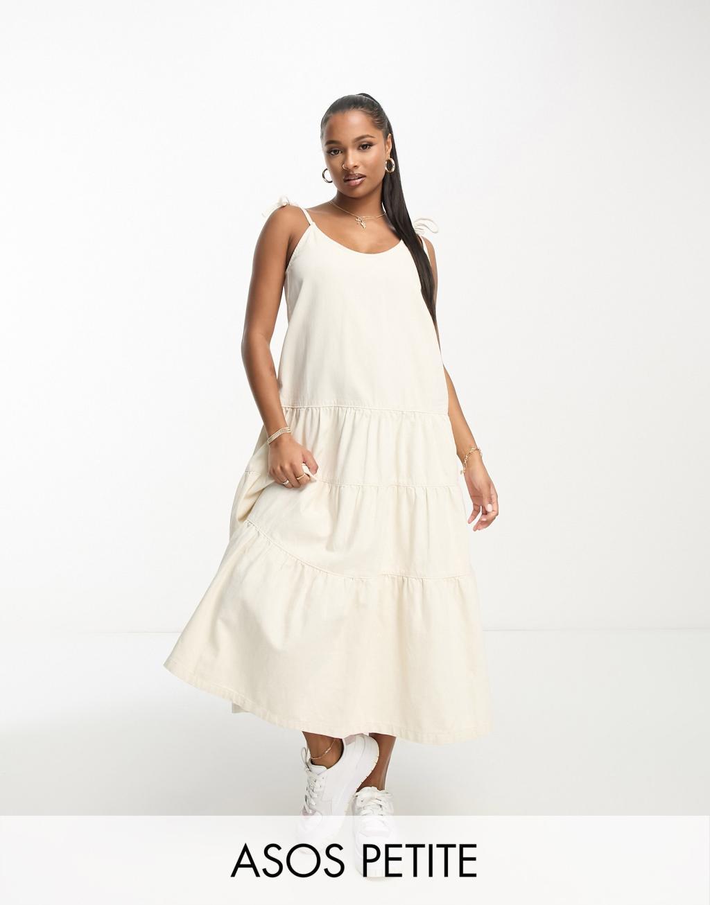 ASOS DESIGN Petite soft denim maxi dress with tie straps Product Image