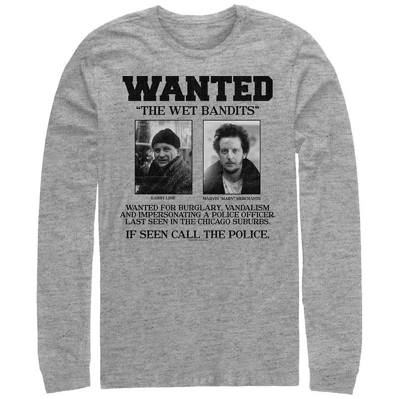 Big & Tall Home Alone The Wet Bandits Wanted Sign Long Sleeve Graphic Tee, Mens Athletic Grey Product Image