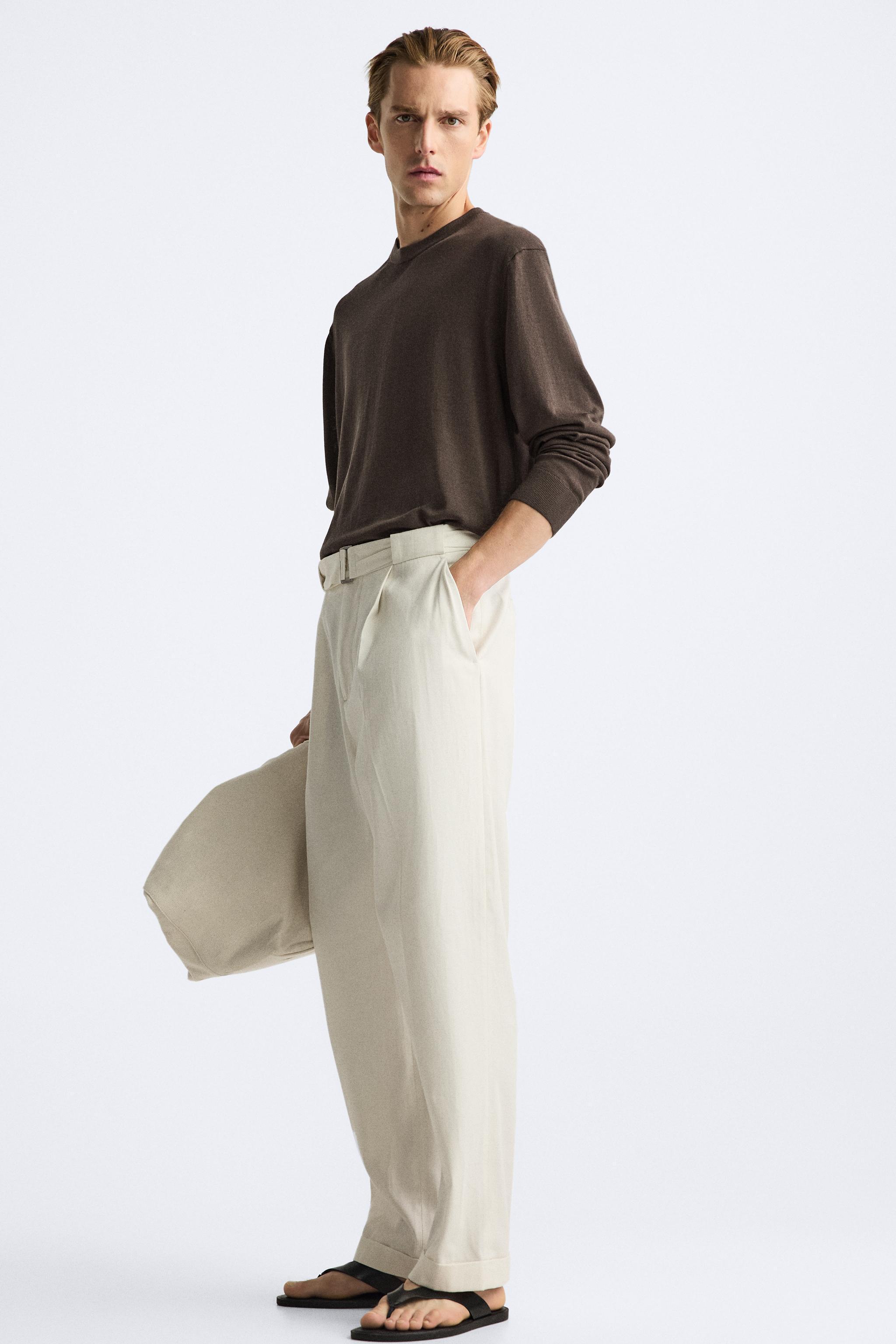 BELTED COTTON - LINEN PANTS Product Image