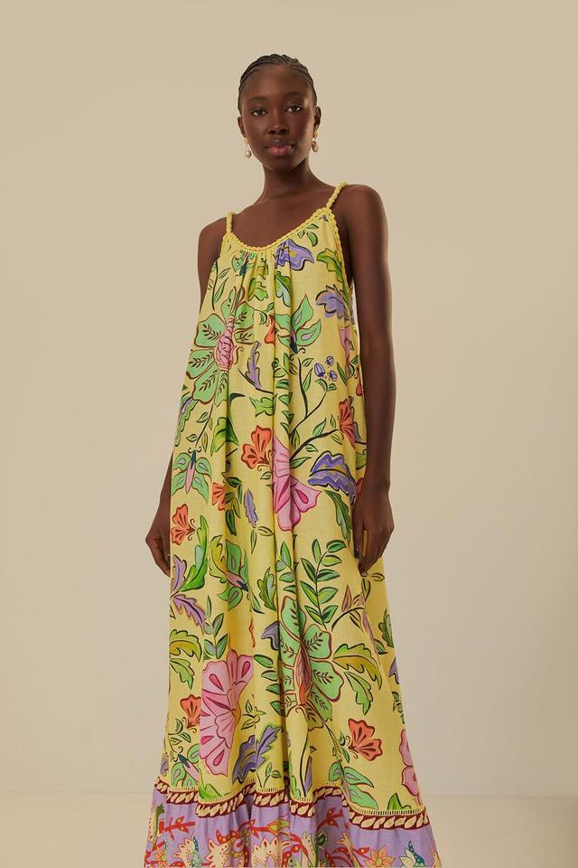 Yellow Floral Insects Maxi Dress, FLORAL INSECTS YELLOW / XS Product Image