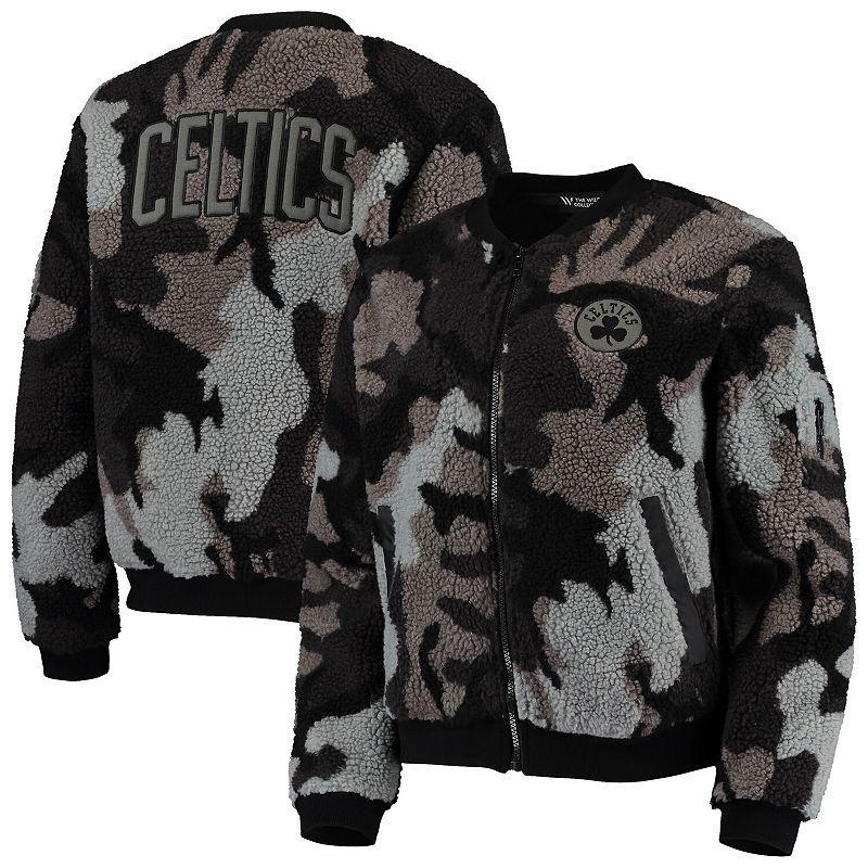 Womens Black Boston Celtics Camo Sherpa Full-Zip Bomber Jacket Product Image