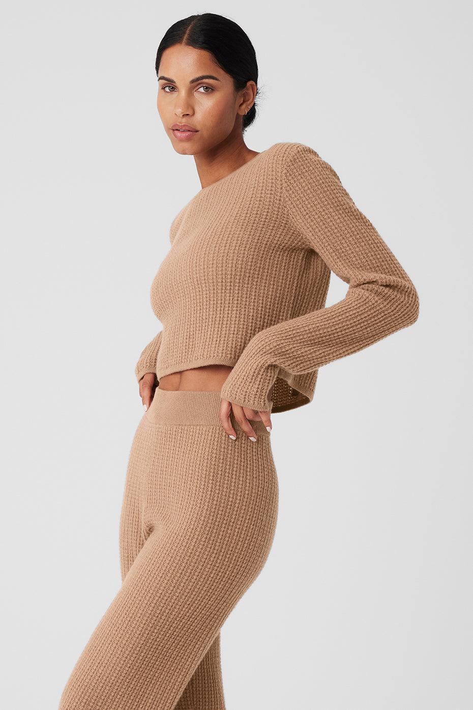 Cashmere Plush Waffle Cropped Long Sleeve - Toasted Almond Female Product Image