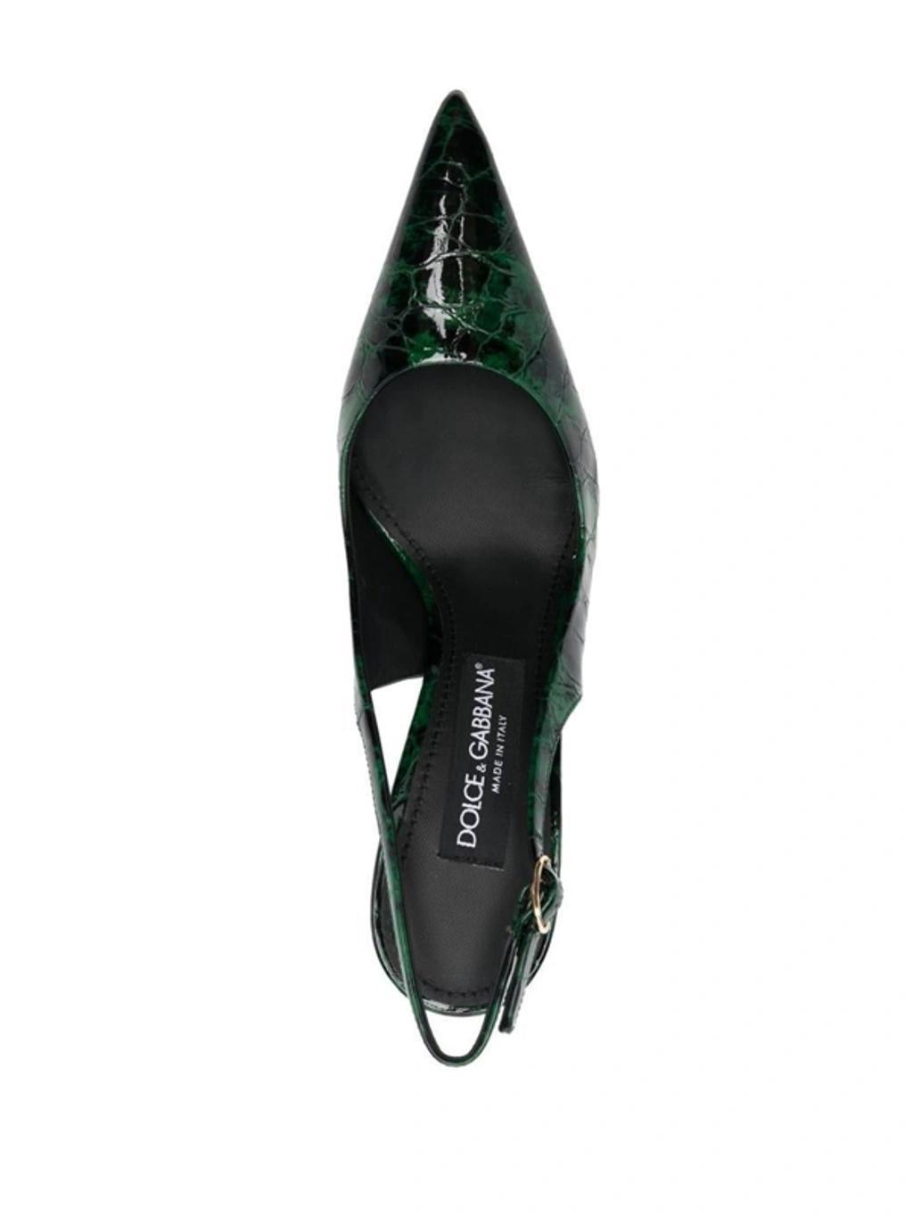 Leather Slingback Pumps In Green Product Image