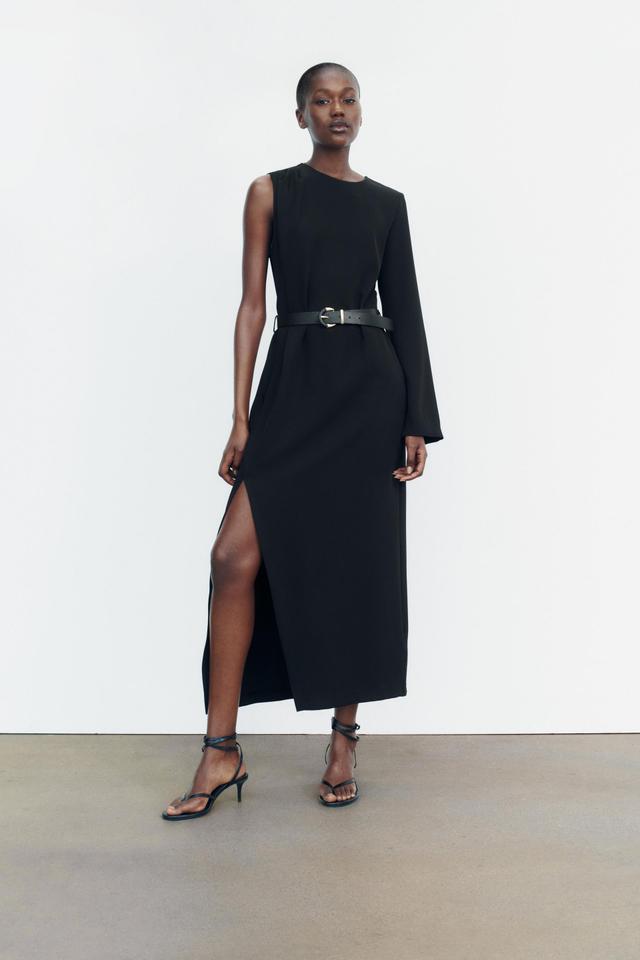 ASYMMETRICAL CREPE MIDI DRESS Product Image