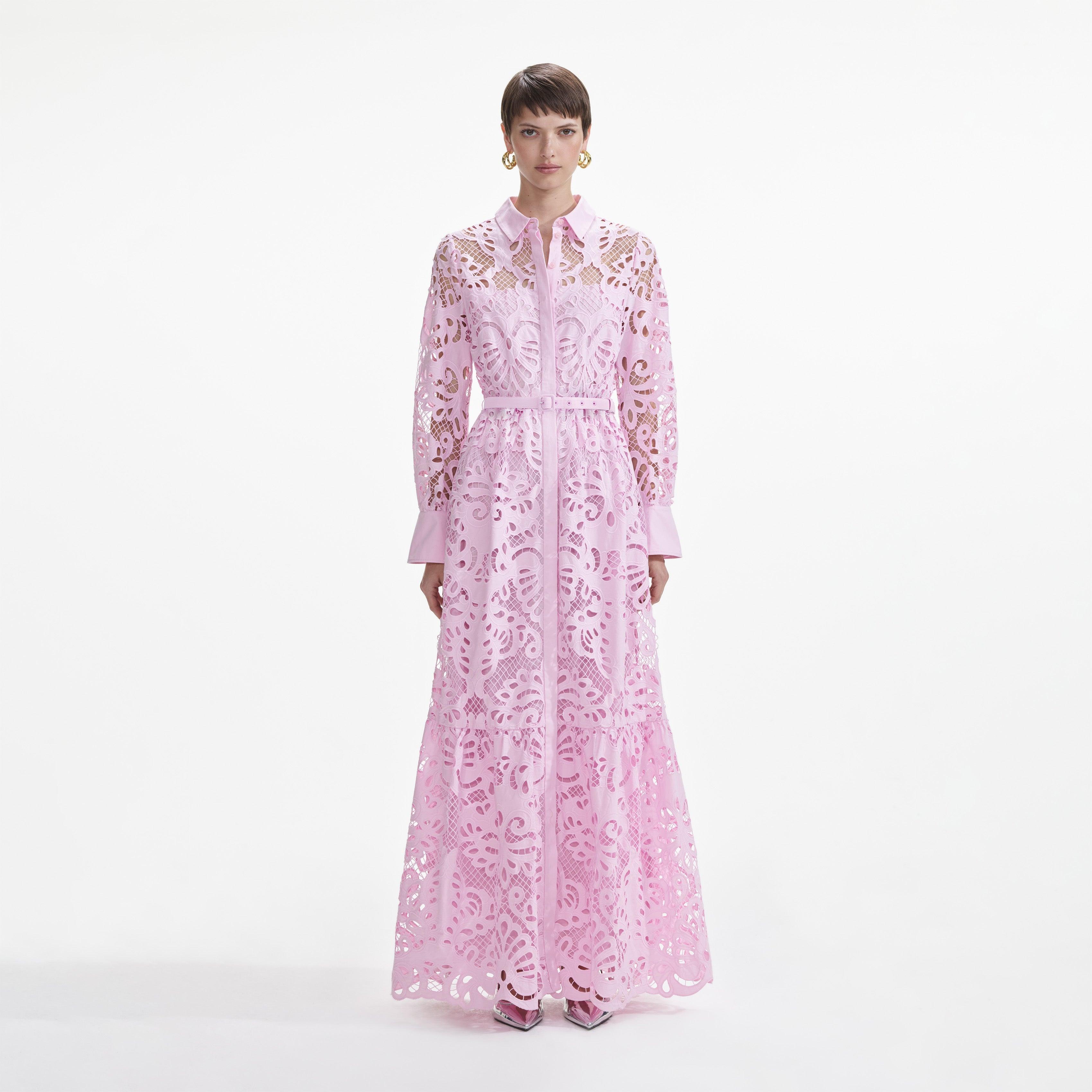 Pink Cotton Lace Maxi Dress Product Image