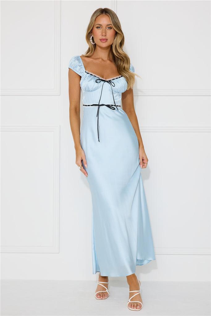 Satin Ribbons Maxi Dress Blue Product Image