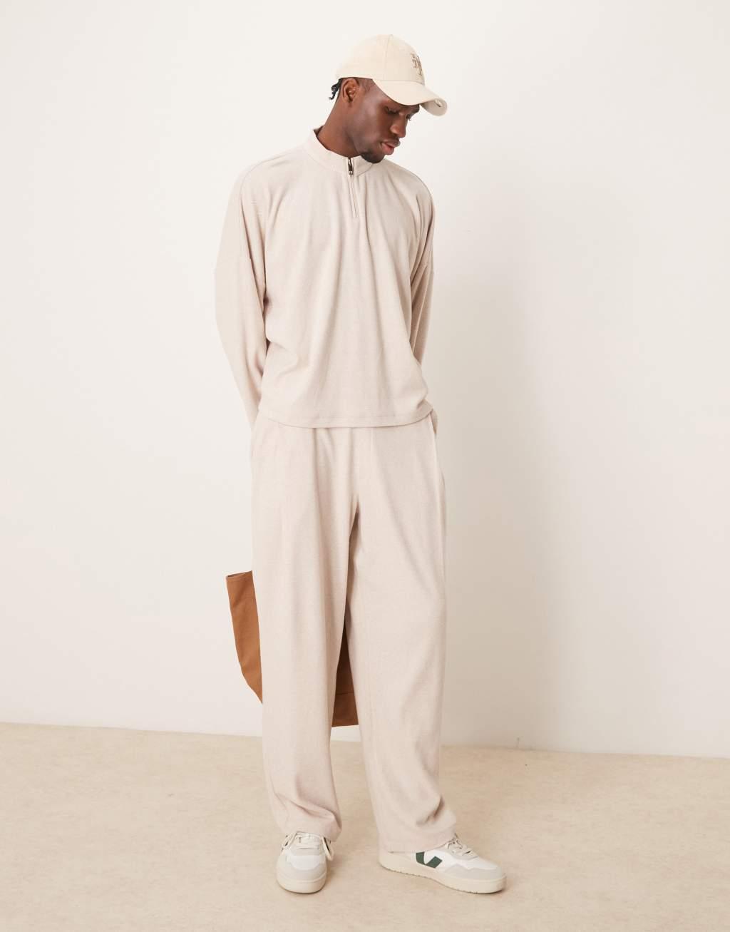 ASOS DESIGN super oversized boxy funnel neck twill sweatshirt in ecru - part of a set Product Image