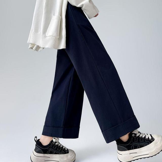 High Waist Plain Wide Leg Pants Product Image