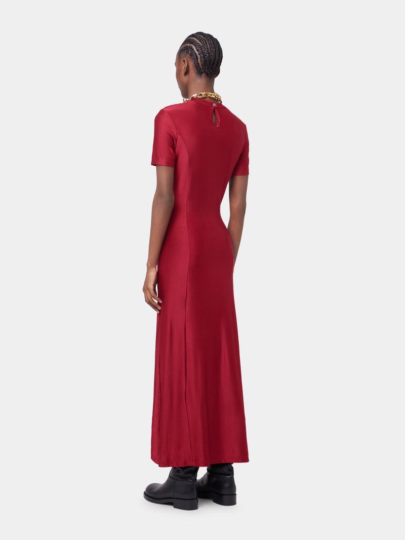 RED LONG DRAPED DRESS IN JERSEY Product Image