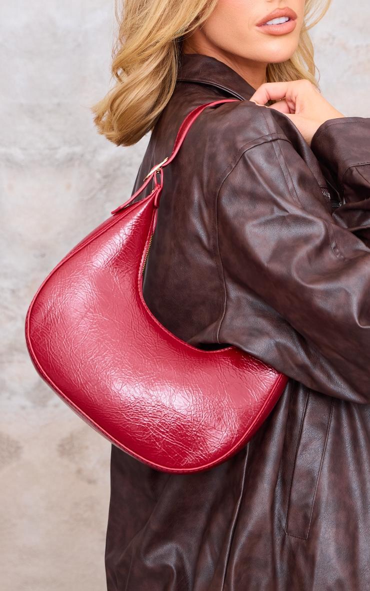 Cherry Red Pu Curved Shoulder Bag Product Image