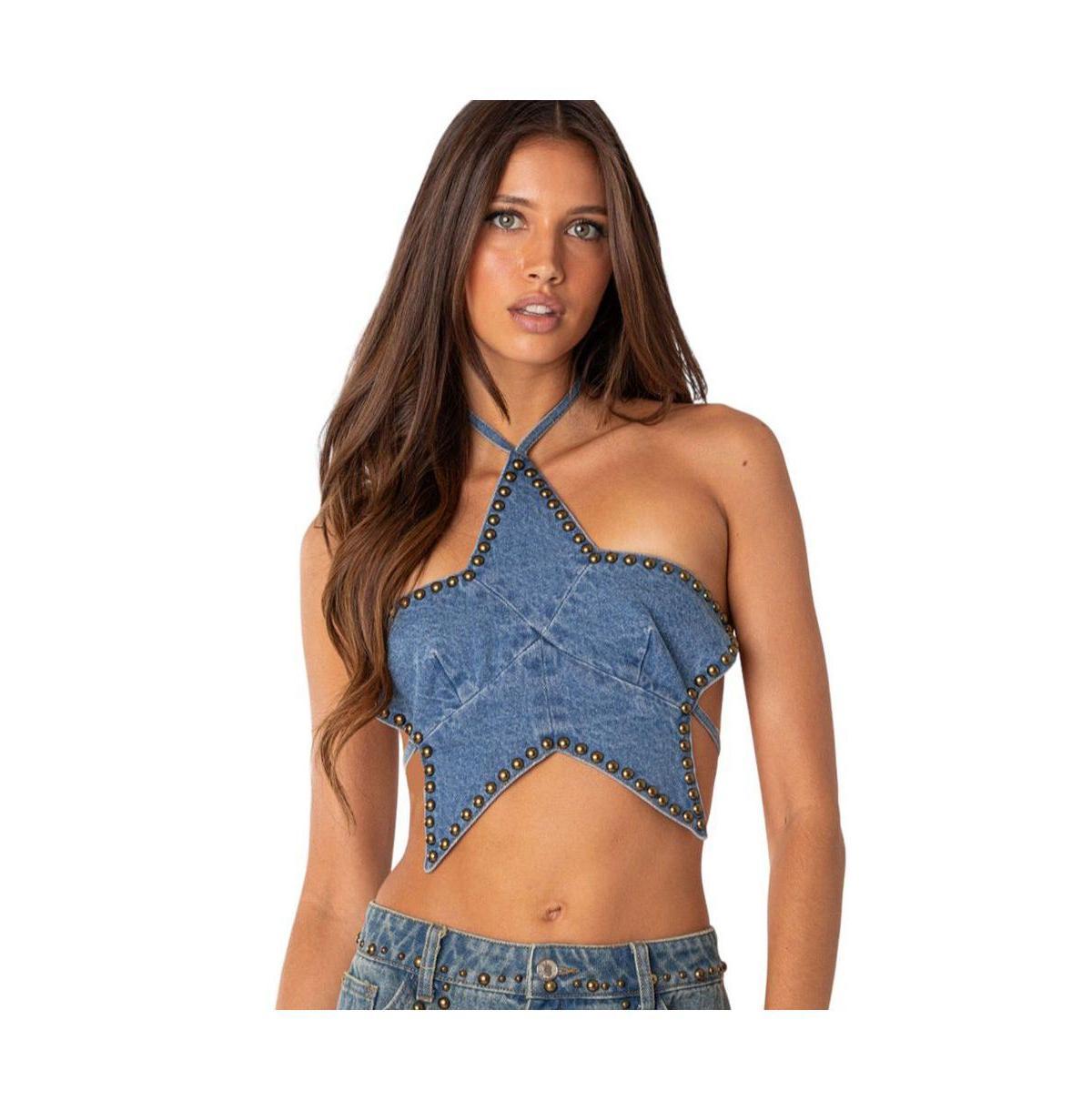 Womens Starlet Studded Denim Crop Top Product Image