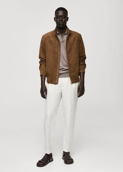 Suede-effect jacket with zipper - Men | MANGO USA Product Image