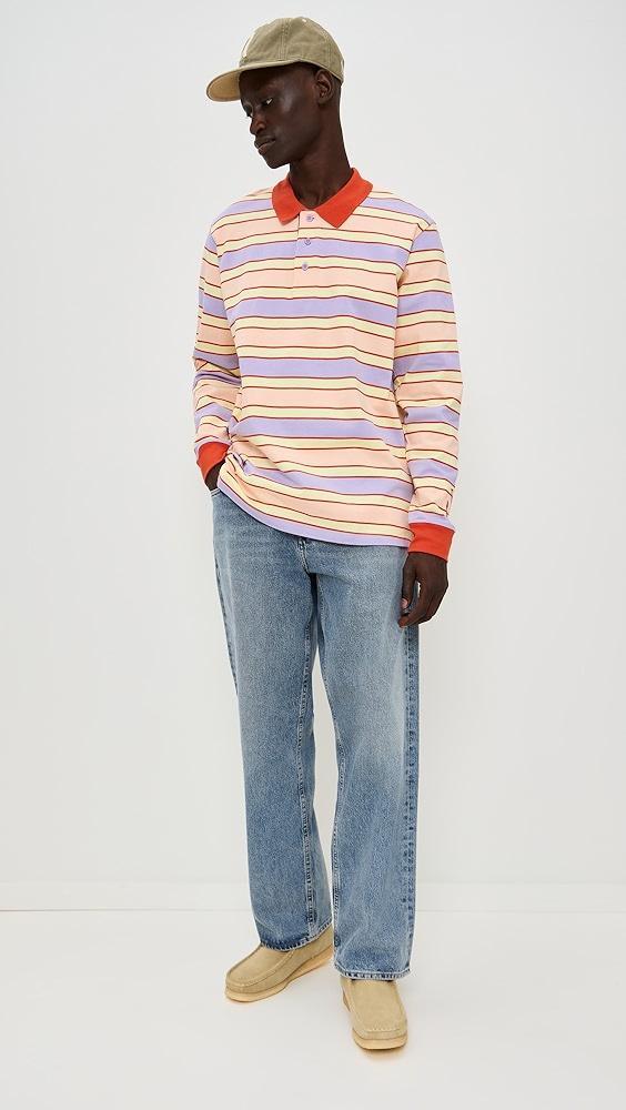 JW Anderson Striped Contrast Trim Long Sleeve Polo Top | Shopbop Product Image