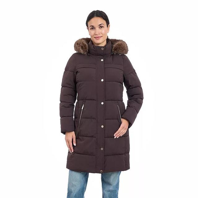 Womens London Fog Faux Fur Trim Hood Long Puffer Coat Product Image