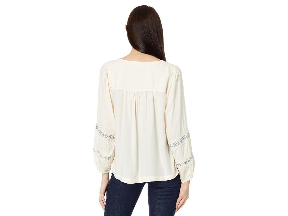 Lucky Brand Geo Embroidered Babydoll Top (Eggnog) Women's Clothing Product Image