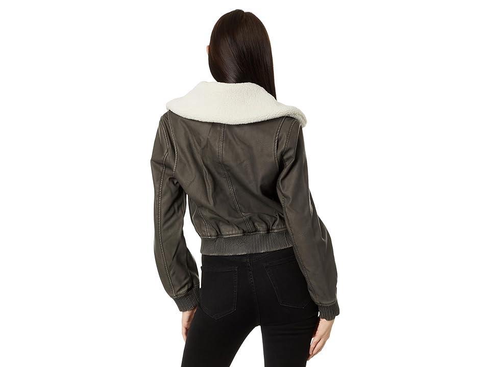 Blank NYC Leather Bomber with Sherpa Collar (Night Crawler) Women's Clothing Product Image