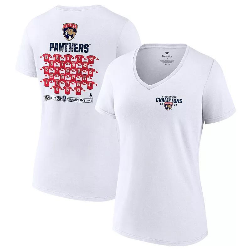 Womens Fanatics White Florida Panthers 2024 Stanley Cup Champions Plus Size Jersey Roster V-Neck T-Shirt Product Image