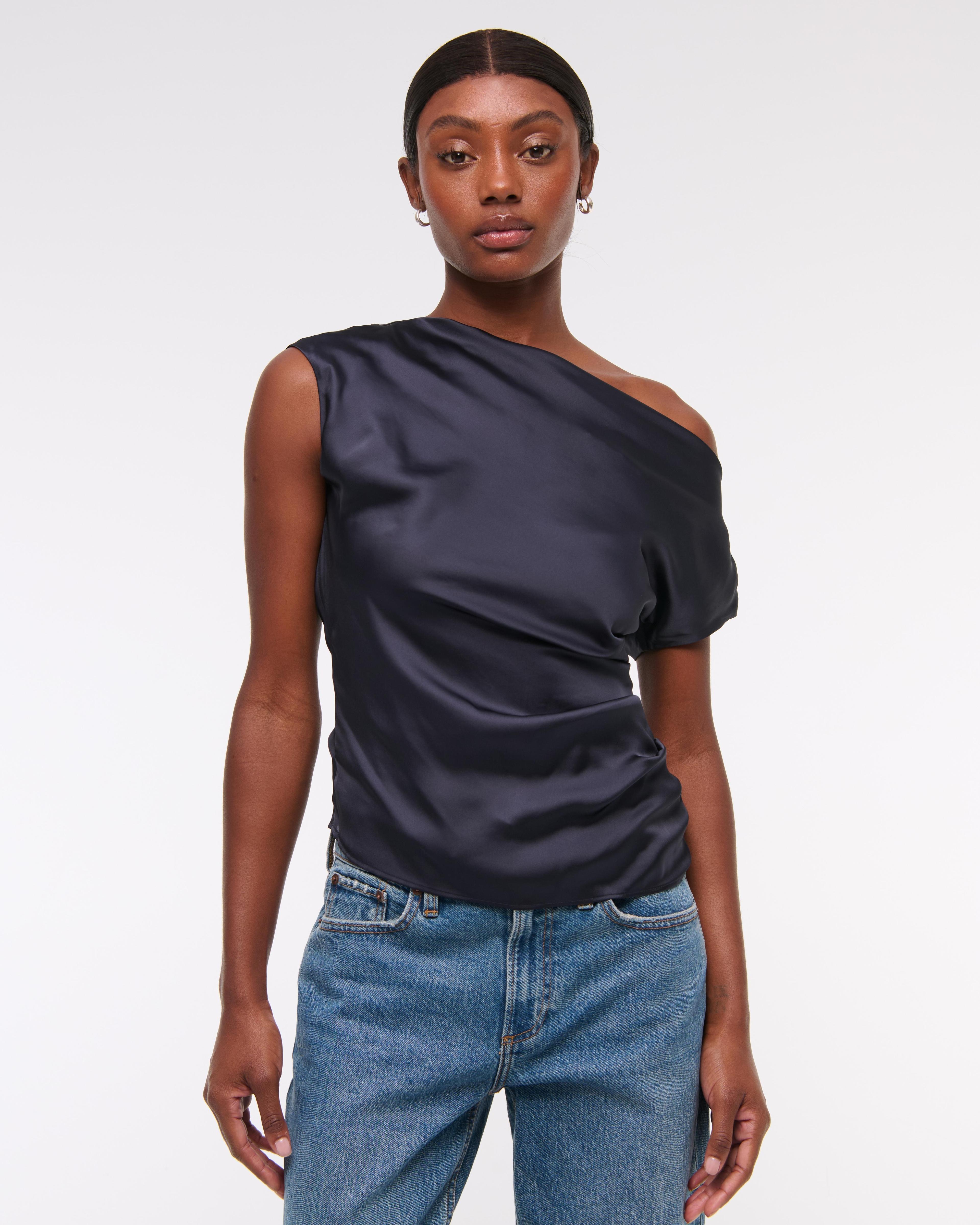 Asymmetrical Draped Satin Top Product Image