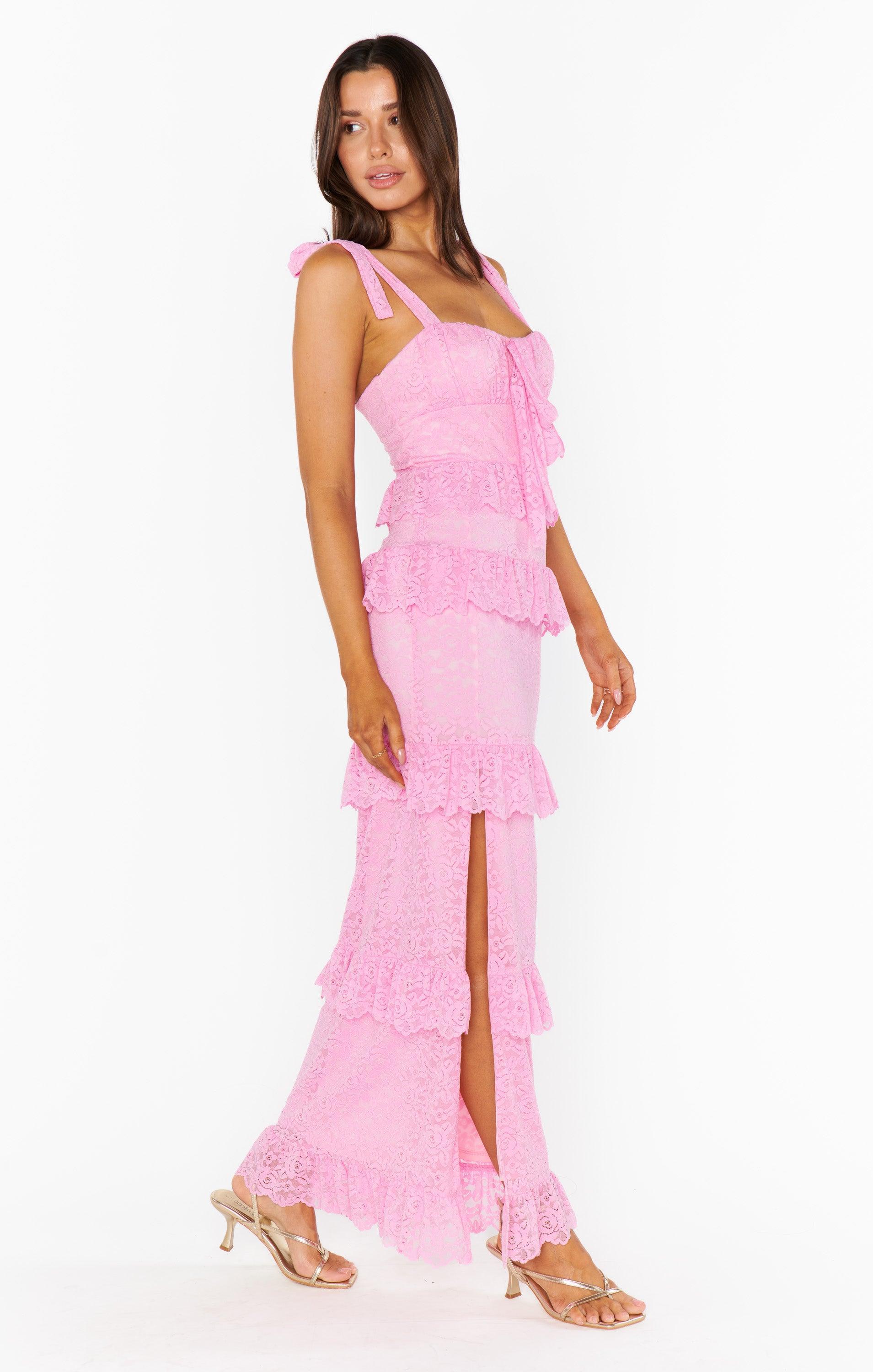 Monique Tie Maxi Dress ~ Pink Lovely Lace Product Image