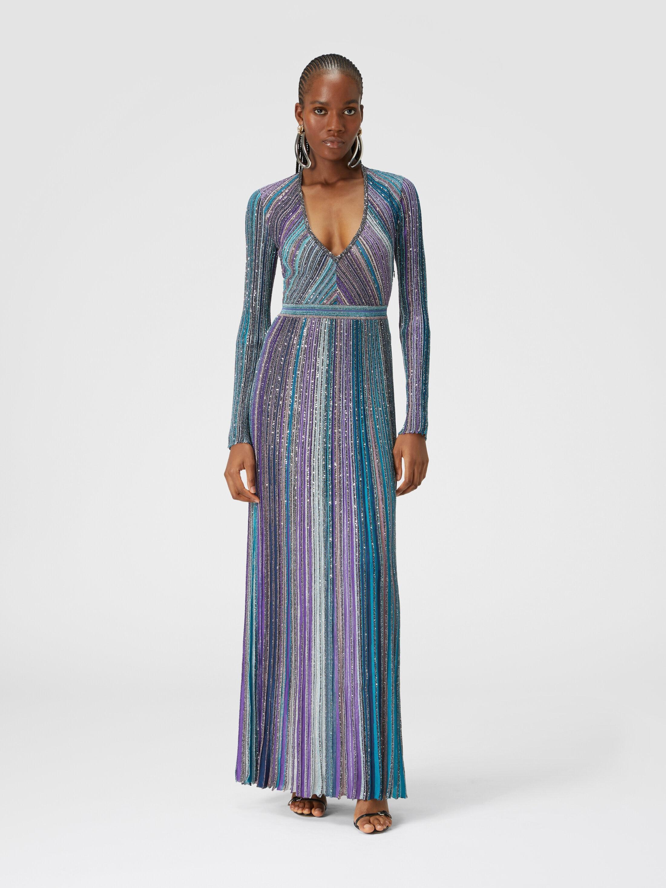 Long dress in lamé pleated knit Product Image