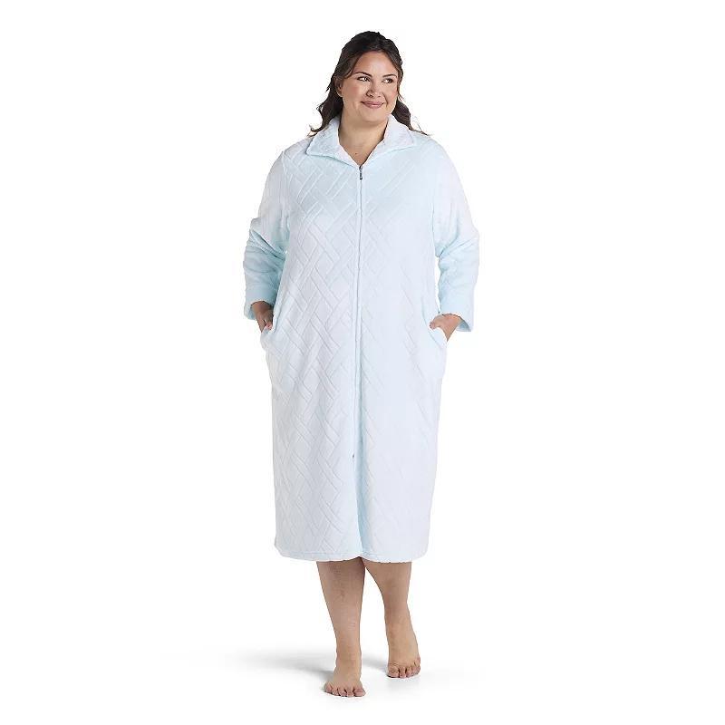 Plus Size Miss Elaine Essentials French Fleece Long Zip Robe, Womens Green Product Image