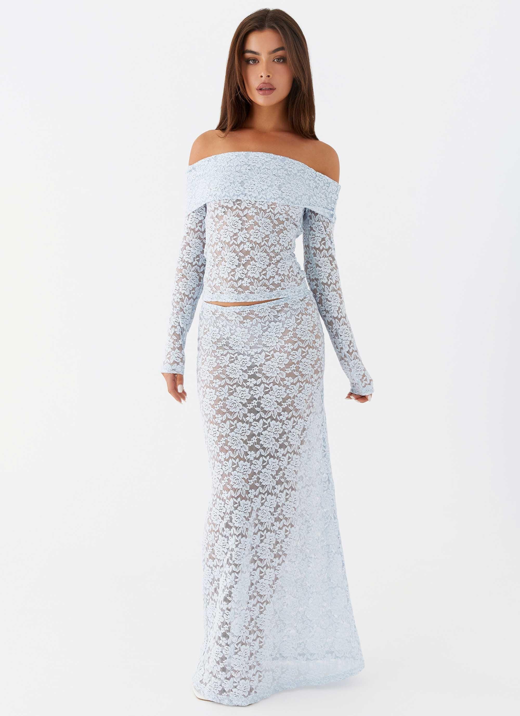 Zephyra Lace Long Sleeve Top - Blue Cloud Product Image