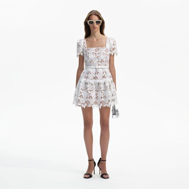 White Lace Mini Skater Dress Product Image