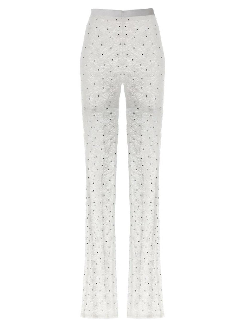 ALESSANDRA RICH Rhinestone Lace Leggings In Blanco Product Image