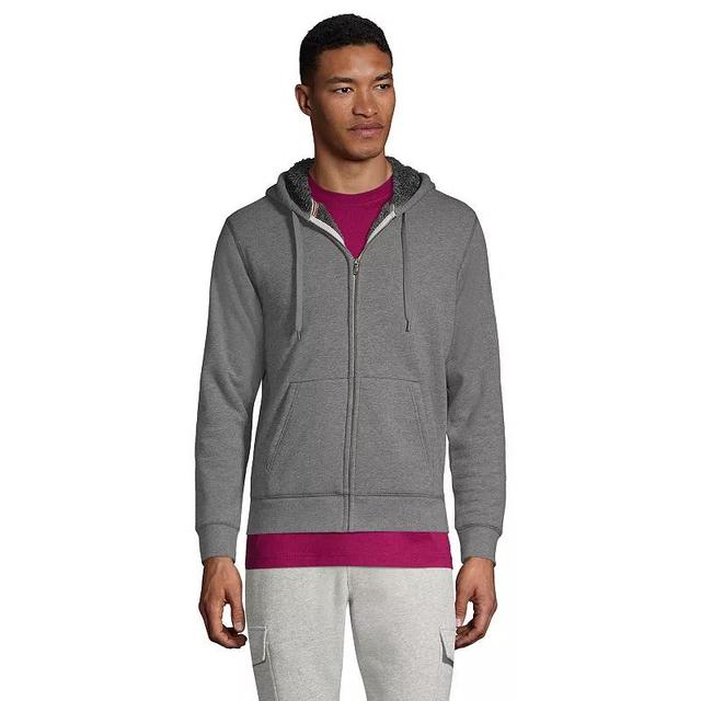 Mens Lands End Serious Sweats Full-Zip Sherpa Hoodie Pewter Grey Product Image