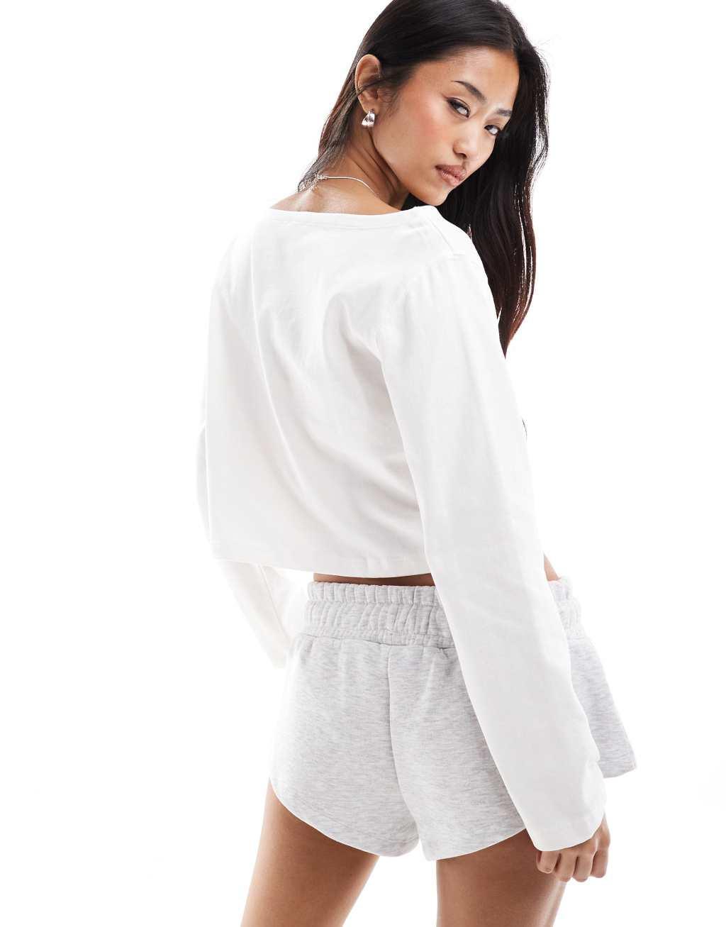 Cotton On long sleeve boat neck crop top in porcelain Product Image