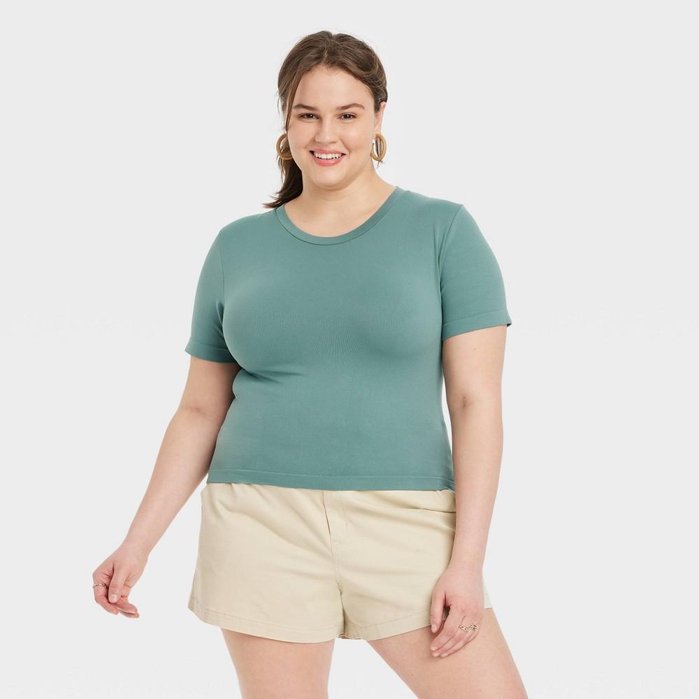 Womens Slim Fit Short Sleeve Baby T-Shirt - A New Day Teal 4X Product Image