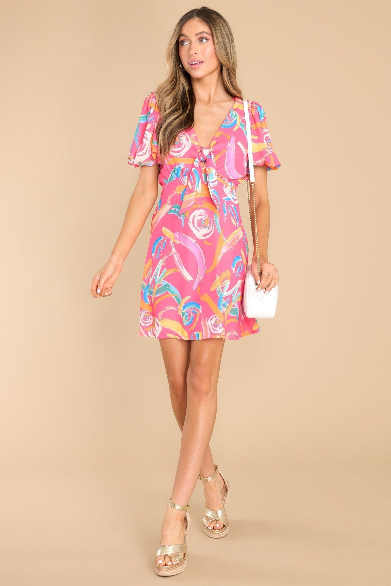 Sunset Cocktails Pink Multi Print Dress Product Image