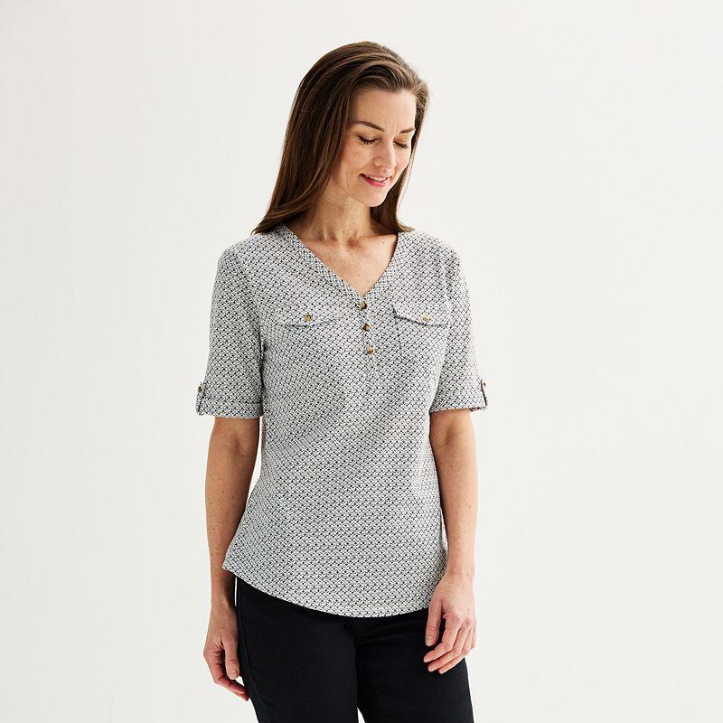 Womens Croft & Barrow Elbow Sleeve Utility Henley Top Product Image