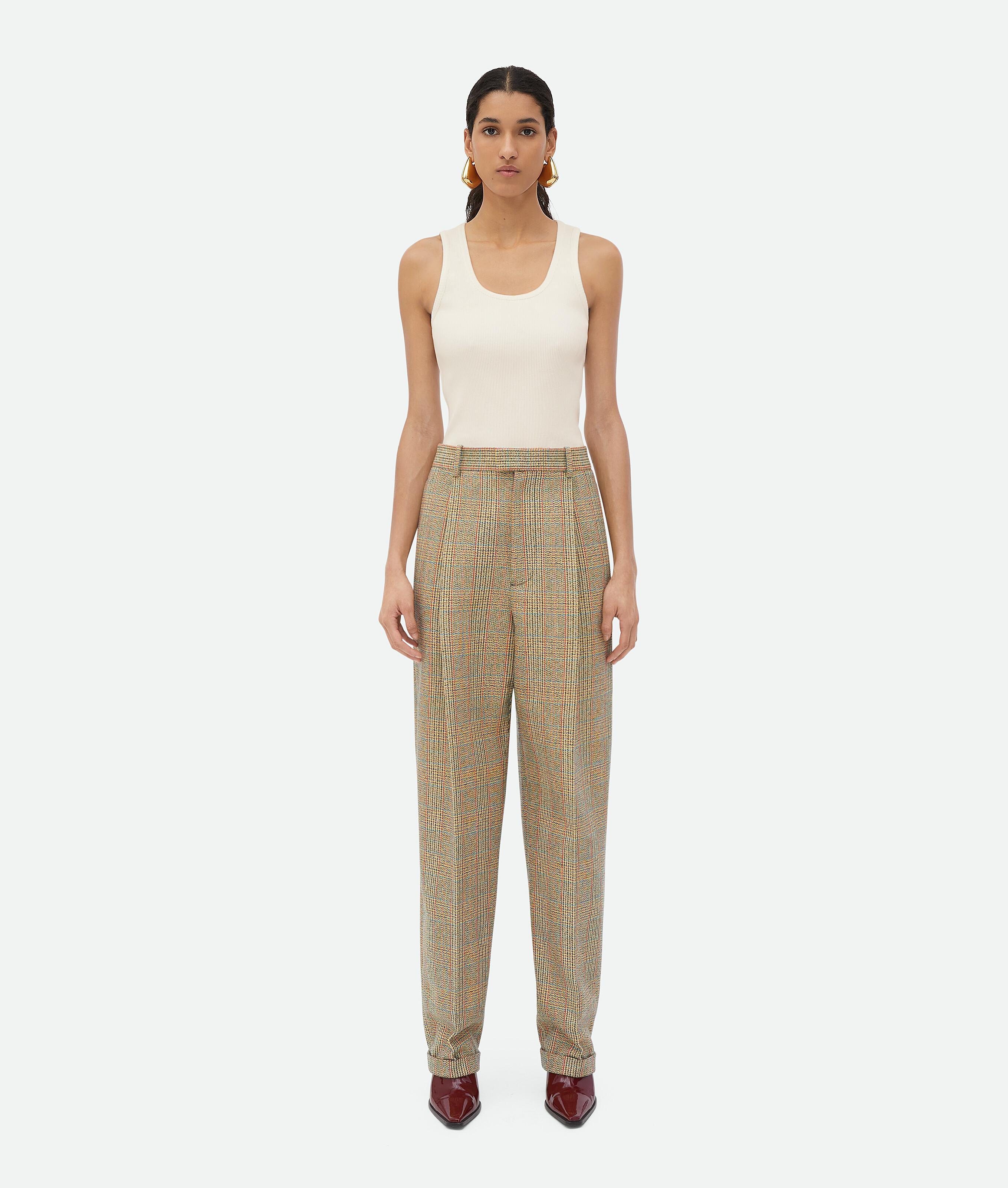 Women's Prince Of Wales Wool Trousers in Beige/yellow/blue Product Image