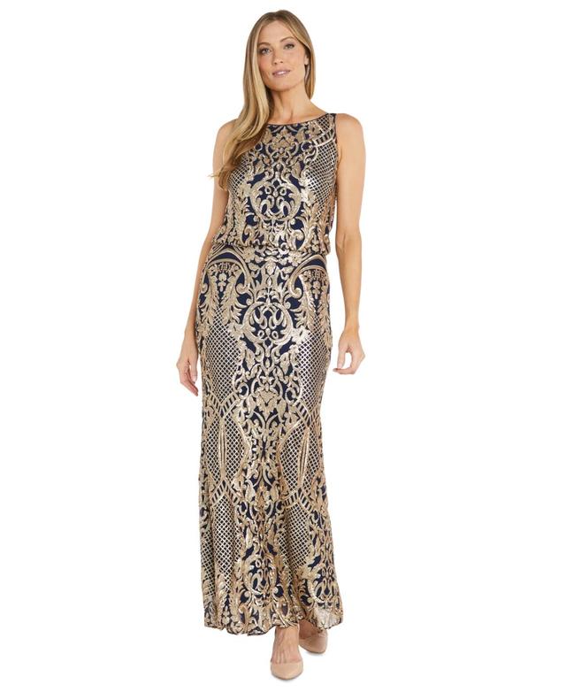 R & M Richards Womens Sleeveless Sequined Gown - Navy Product Image