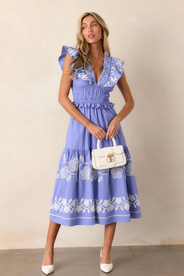 Whispering Pines Periwinkle Flutter Sleeve Midi Dress Product Image