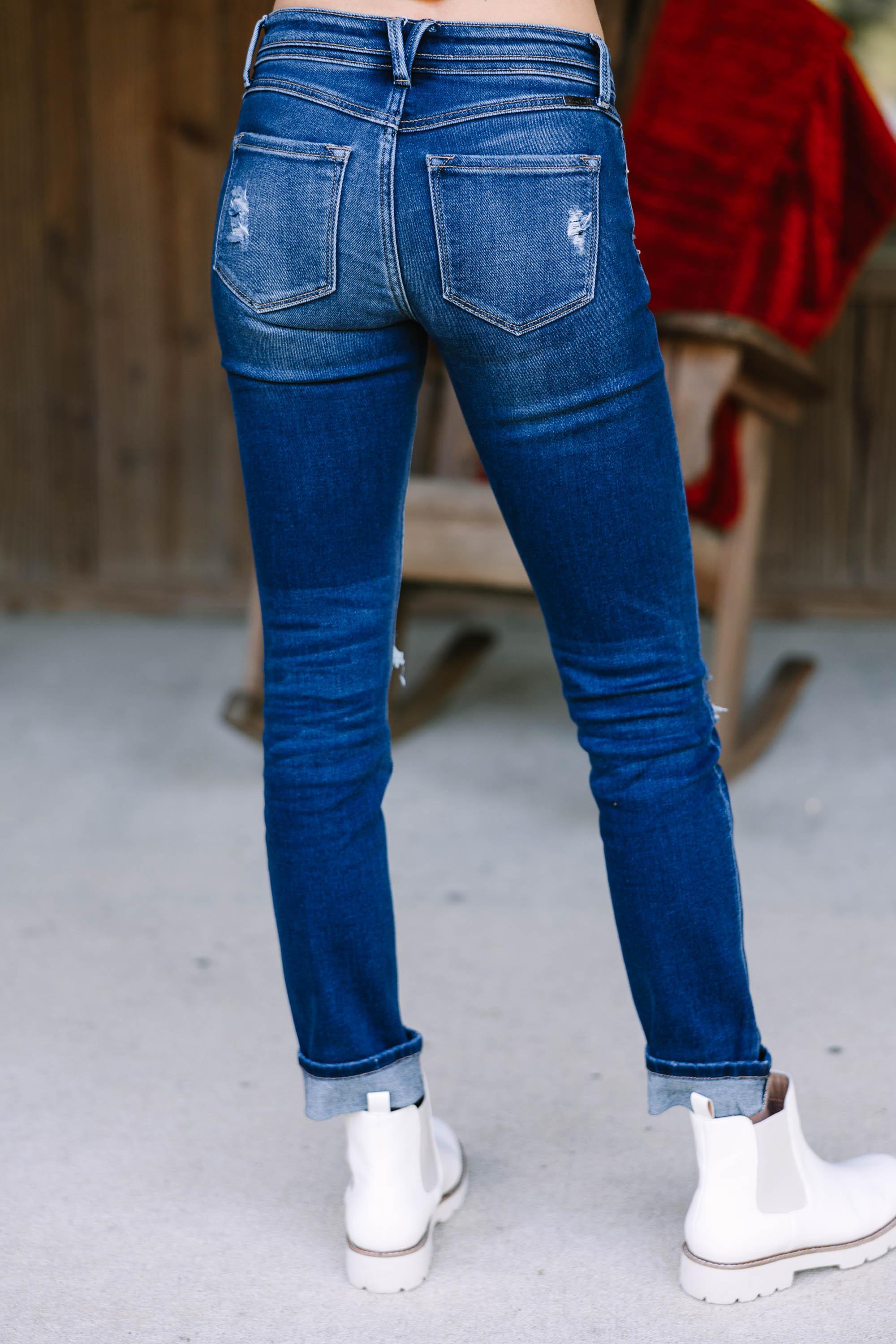 KanCan: Let It All Go Dark Wash Mid Rise Straight Jeans Female Product Image