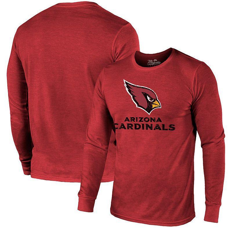 Arizona Cardinals Majestic Threads Lockup Tri-Blend Long Sleeve T-Shirt - Cardinal, Mens Product Image