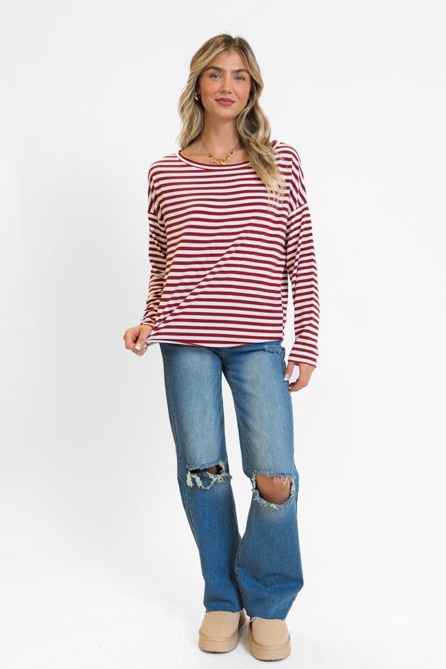 Blizzard Bliss Red Wide Neck Striped Knit Top FINAL SALE Product Image