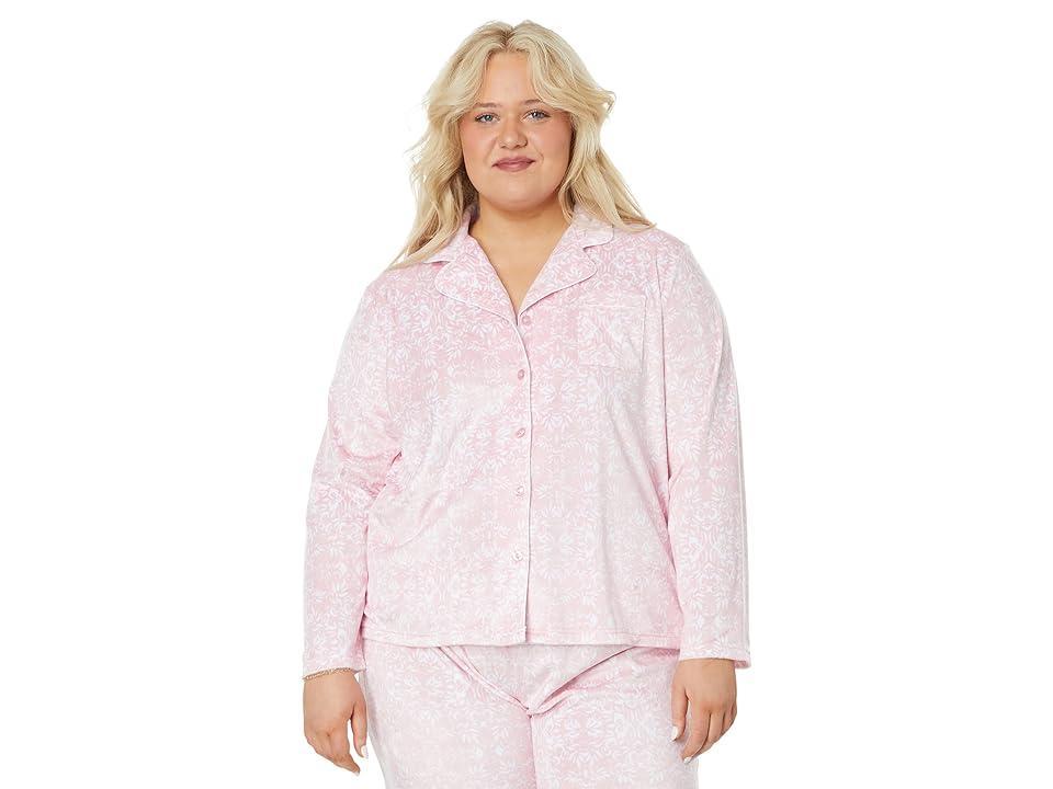 Karen Neuburger Plus Size Novelties Minky Long Sleeve Girlfriend PJ w/ Sock (Winter Brocade/Pink) Women's Pajama Sets Product Image