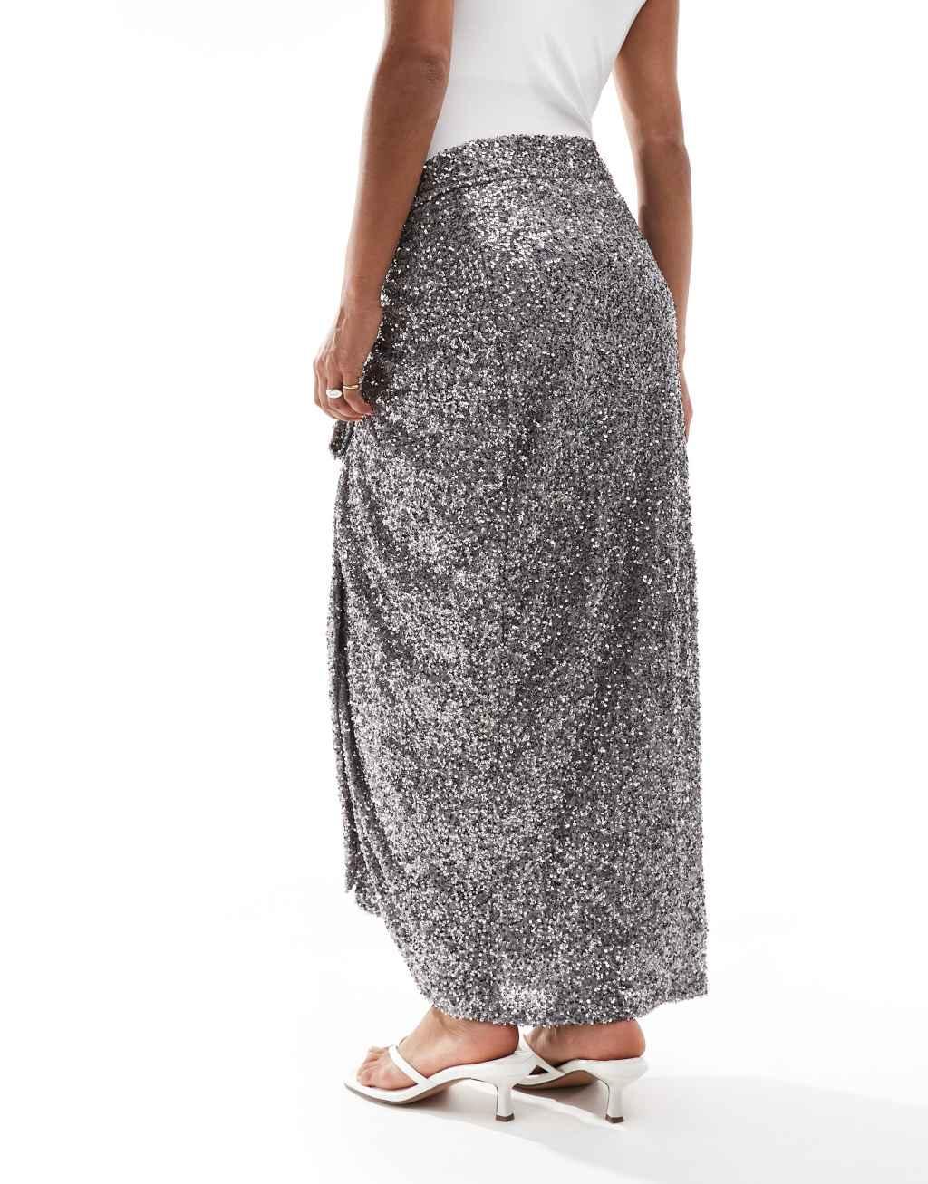 Never Fully Dressed Petite Jaspre embellished midi skirt in charcoal Product Image