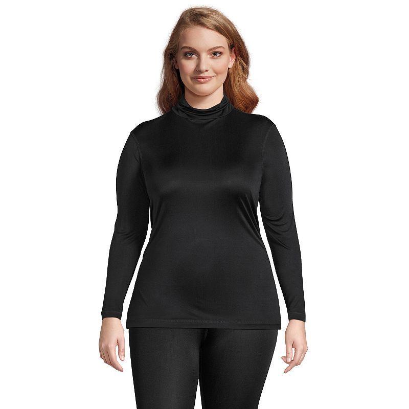 Plus Size Lands End Silk Interlock Turtleneck Long Underwear Thermal Baselayer Top, Womens product image