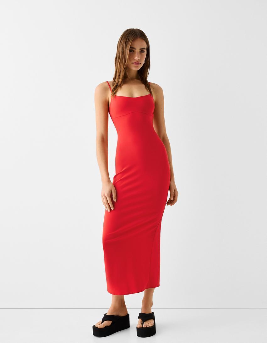 Bengaline midi dress with straps Product Image