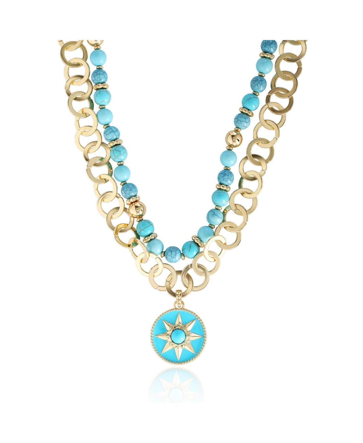 Jessica Simpson Womens Layered Necklace with Turquoise Beads product image