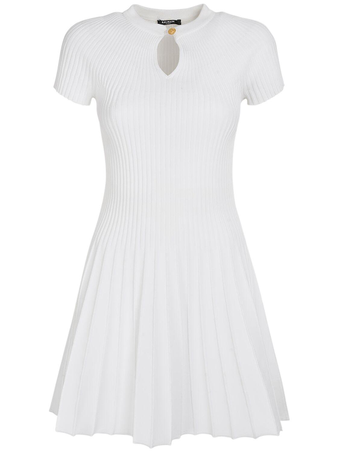 Pleated Knit Short Sleeve Mini Dress In White product image